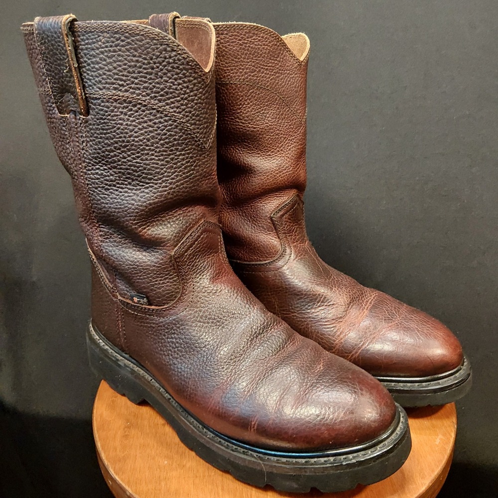 Justin Screwdriver Work Boots Wellington 10W Brown Leather Pull-On WK4905 EH Oil